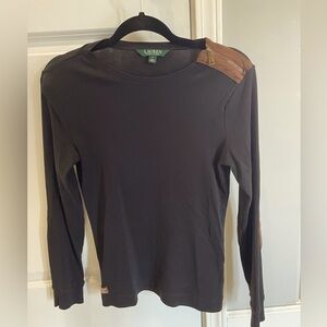 Ralph Lauren 90s black long sleeve tee. Size M. Rare find. Fun leather detail.
